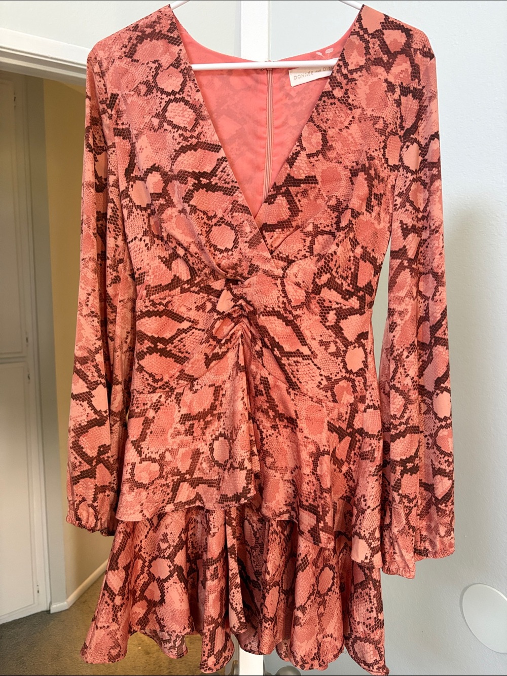 Women's Pink Snake-Print Long-Sleeve Wrap Dress
